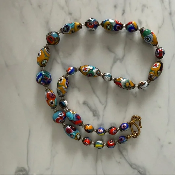 Authentic Murano Millefiori Glass Bead NecklaceVintage VenetianGraduated